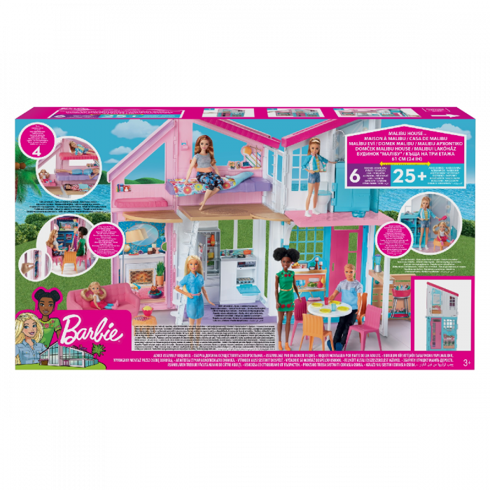 Malibu House 2 Story Dollhouse with Transformation Features and 25+ Pieces