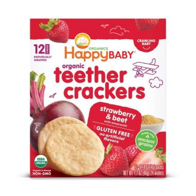 Happy Baby Organic Teether Crackers 24s - Strawberry And Beet