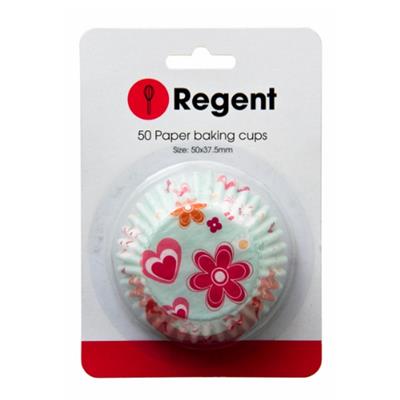 REGENT CAKE CUPS TEAL WITH FLOWERS 50pc